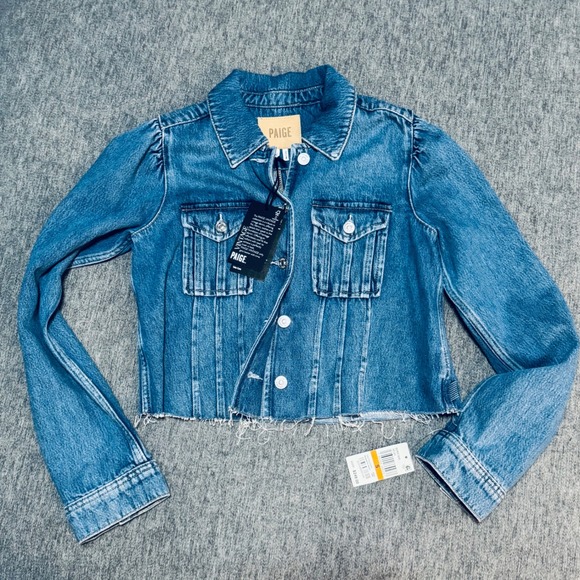 NWT PAIGE Pacey Cropped Denim Jacket Raw Hem Selah Blue Women S $249 - Picture 11 of 11